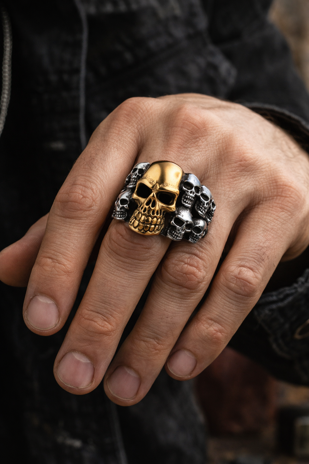Vintage Double Skull Ring - Gothic Stainless Steel Statement Ring