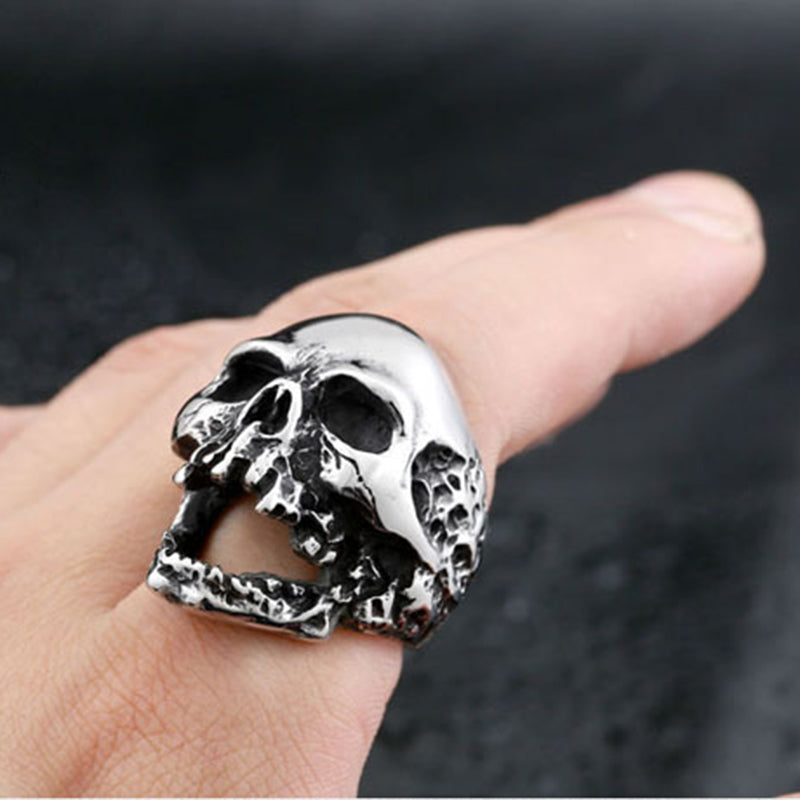 Tribal Skull Ring - Patterned Etched Gothic Skeleton Band