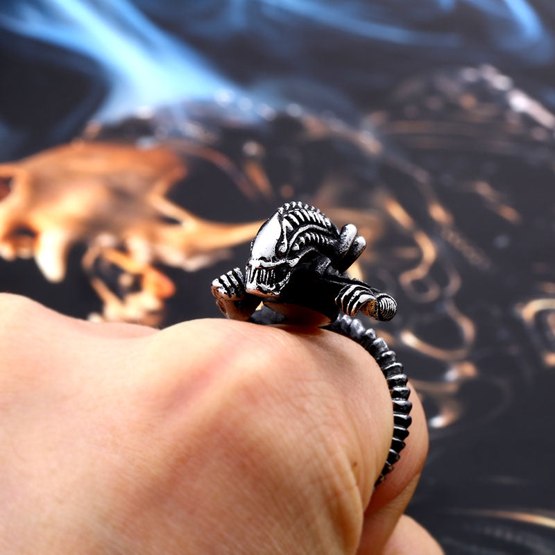 ZMY Home Alien Warrior Ring - Movie Creature Design Stainless Steel Gothic Band Jewelry