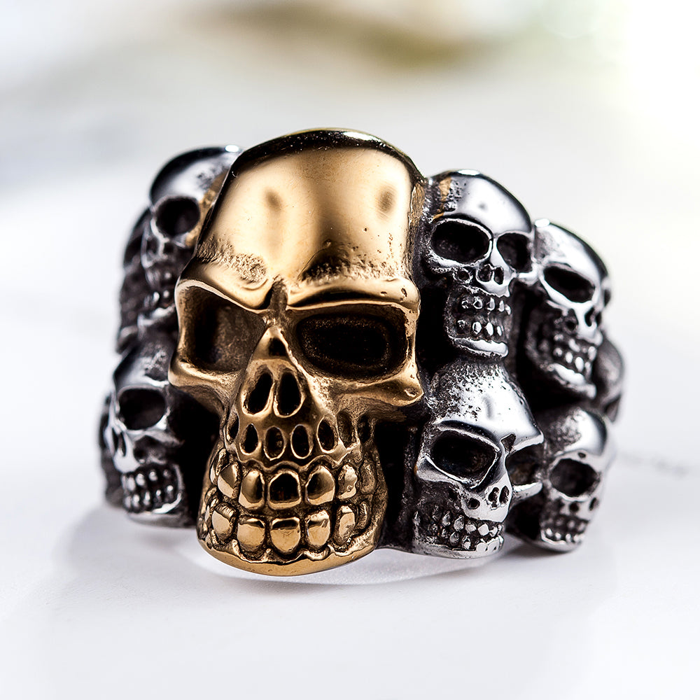 Vintage Double Skull Ring - Gothic Stainless Steel Statement Ring