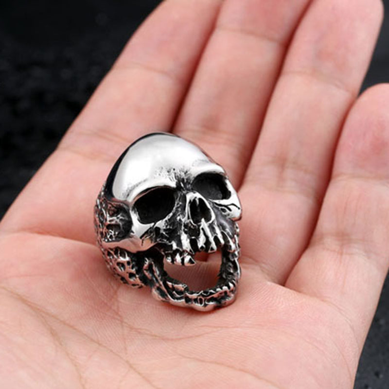 Tribal Skull Ring - Patterned Etched Gothic Skeleton Band