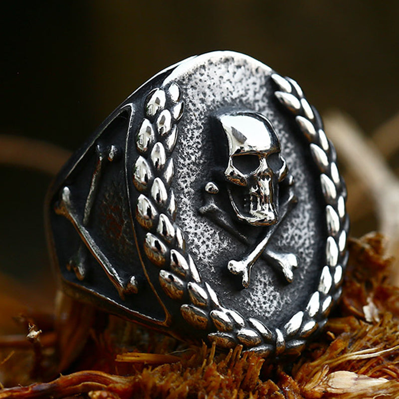 ZMY Home Stainless Steel Punk Rock Ring - Alt Style Crossbone Skull Design for Bikers Party Jewelry