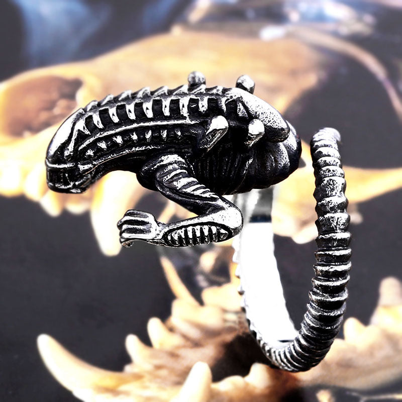 ZMY Home Xenomorph Head Ring - Sci Fi Movie Monster Stainless Steel Men Ring