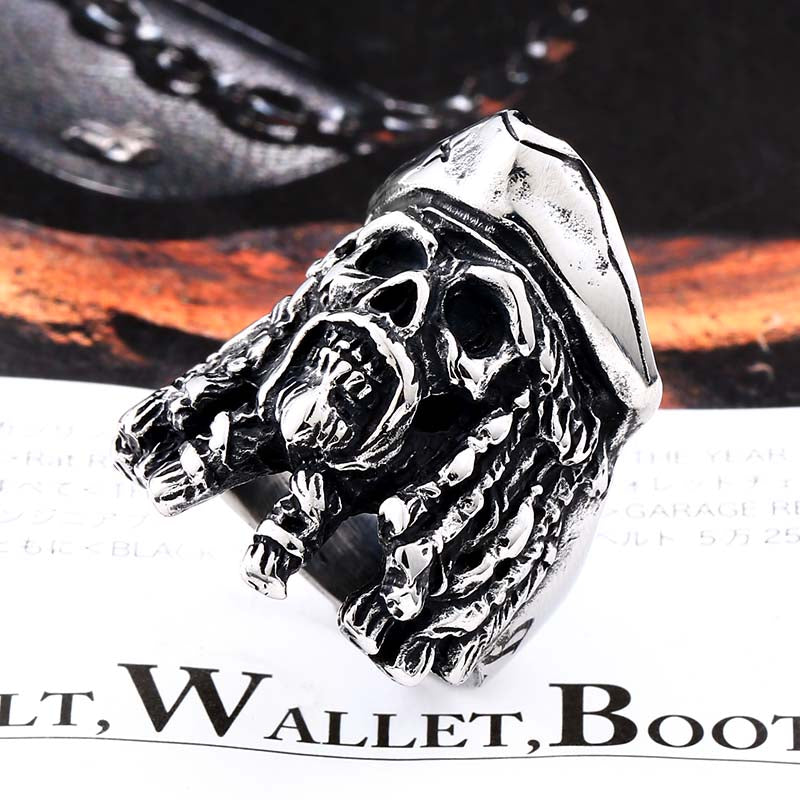 ZMY Home Pirate Captain Skull Ring - Gothic Stainless Steel Statement Movie Jewelry Ring for Men