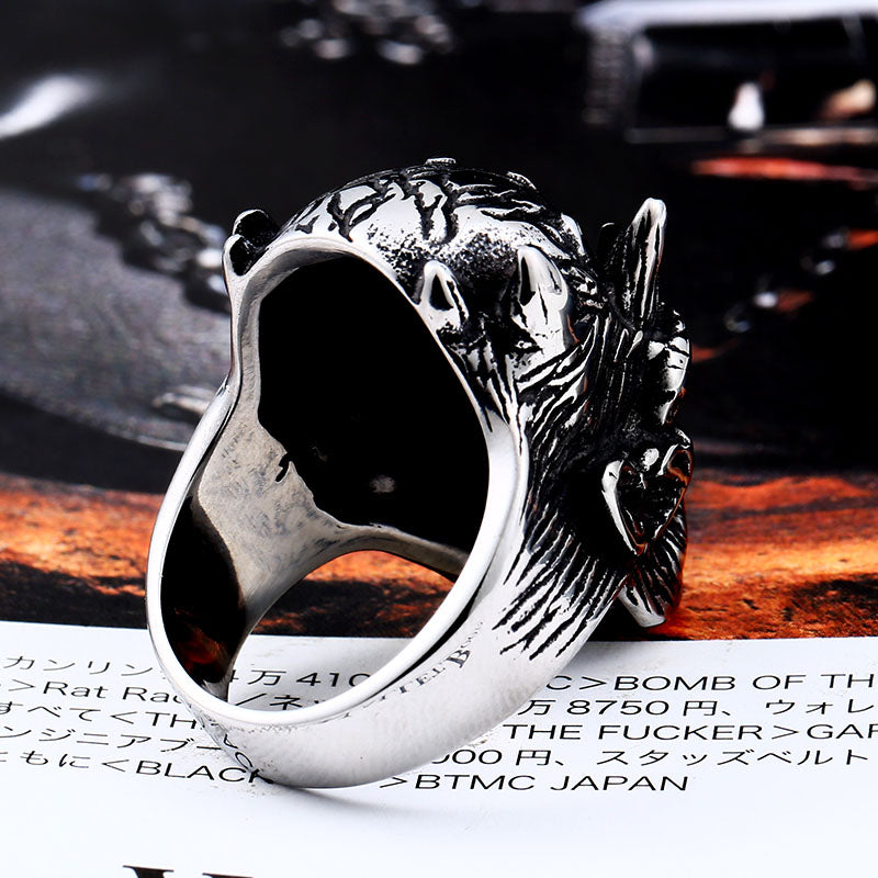 ZMY Home Men's Gothic Ice Demon Skull Ring, Vintage Stainless Steel Night King Style Biker Ring, Punk Rock Ghost Warrior Statement Jewelry