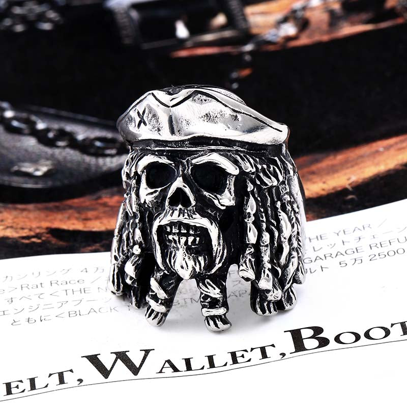 ZMY Home Pirate Captain Skull Ring - Gothic Stainless Steel Statement Movie Jewelry Ring for Men