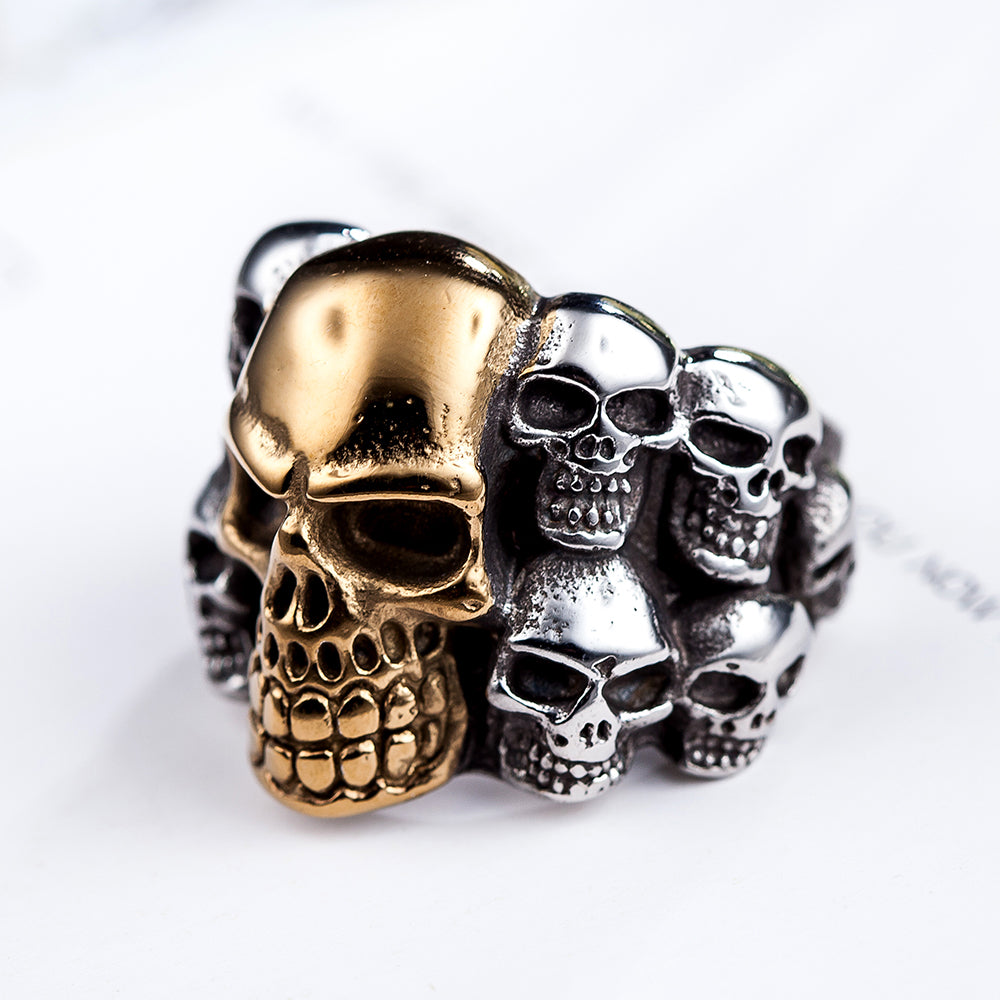 Vintage Double Skull Ring - Gothic Stainless Steel Statement Ring