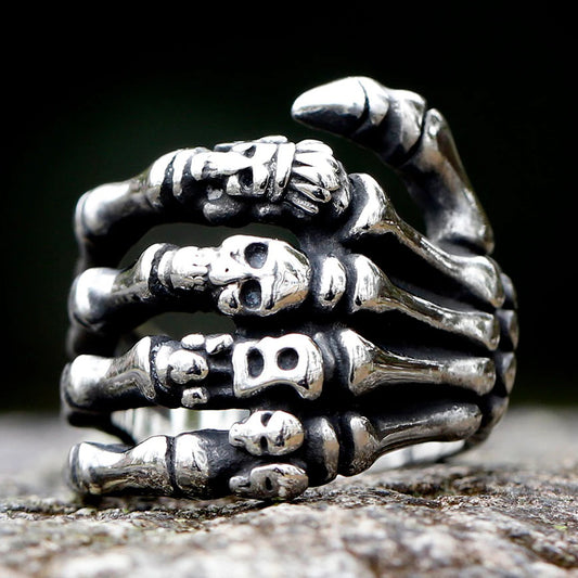 ZMY Home Stainless Steel Skull Hand Ring with Voodoo Skull Carving | Unique Gothic Party Jewelry