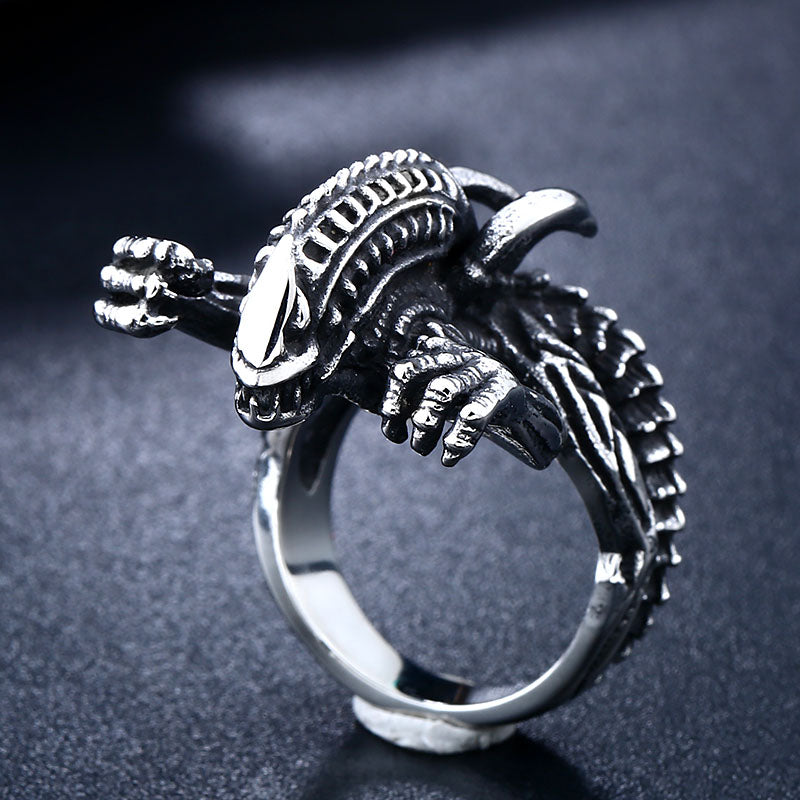 ZMY Home Alien Warrior Ring - Movie Creature Design Stainless Steel Gothic Band Jewelry
