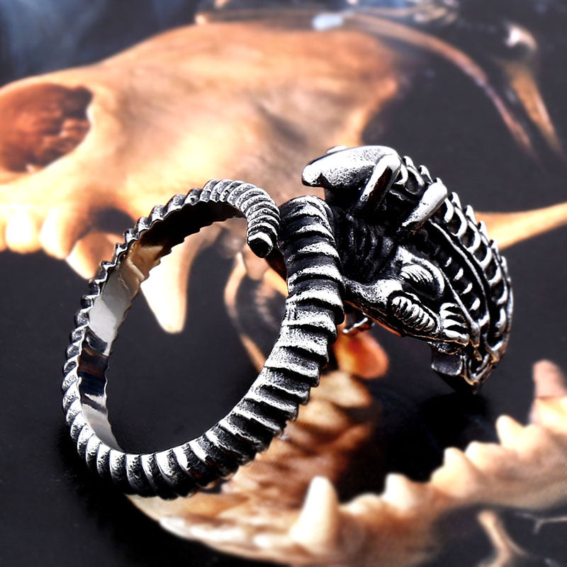 ZMY Home Xenomorph Head Ring - Sci Fi Movie Monster Stainless Steel Men Ring