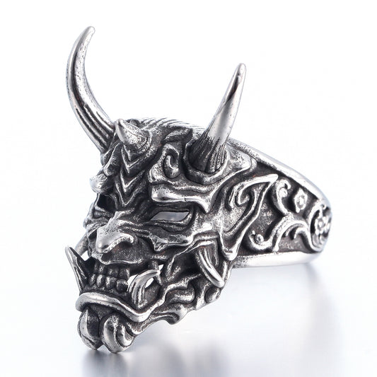 ZMY Home Men's Stainless Steel Japanese Hannya Mask Devil Ring, Gothic Oni Skull Biker Band, Edgy Punk Rock Jewelry Gift for Men