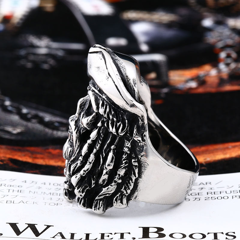 ZMY Home Pirate Captain Skull Ring - Gothic Stainless Steel Statement Movie Jewelry Ring for Men