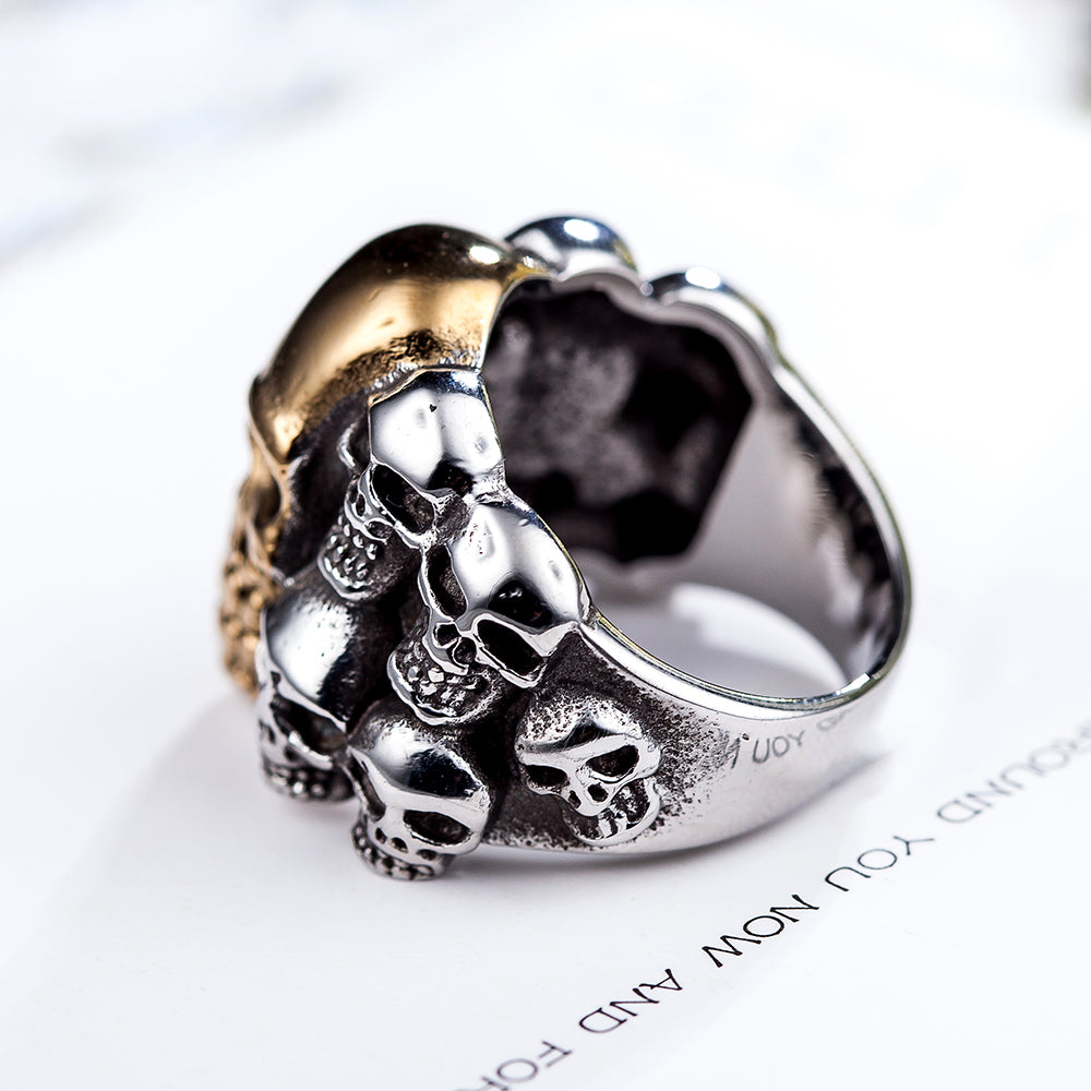 Vintage Double Skull Ring - Gothic Stainless Steel Statement Ring