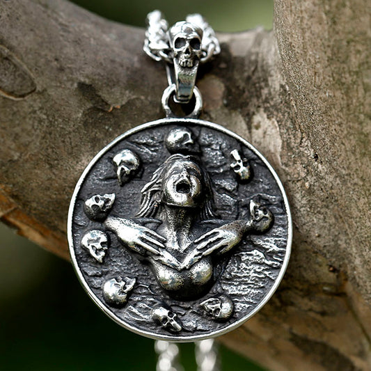 ZMY Home Skull Necklace Stainless Steel Gothic Jewelry Punk Cool Wail of Witch Pendant Necklaces