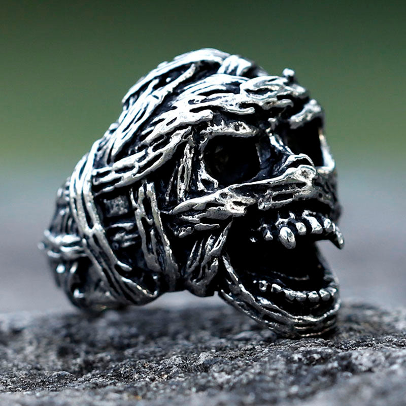 ZMY Home Mummy Skull Ring - Stainless Steel Party Jewelry Ring with Bandages and Open Mouth