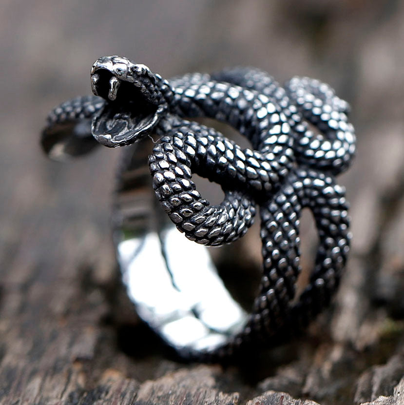ZMY Home Stainless Steel Snake Ring Serpentine Style Animal Jewelry for Men and Women